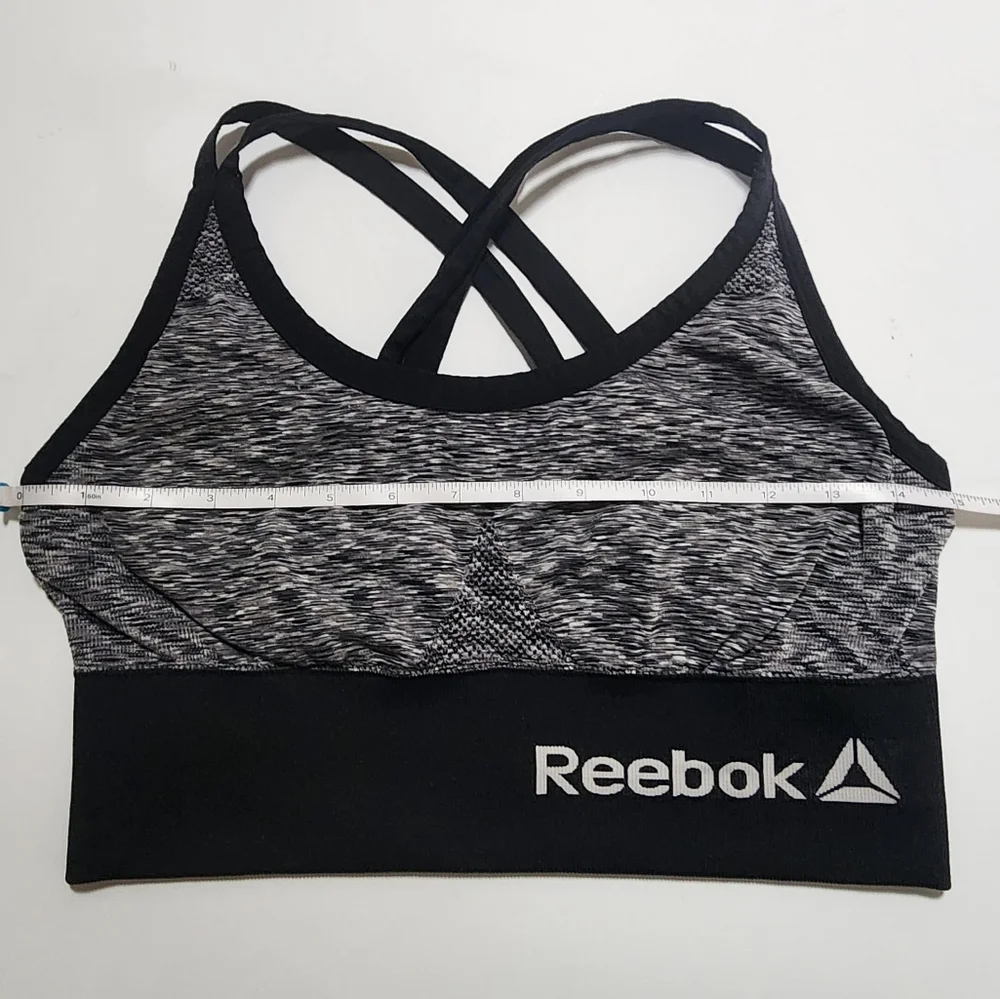 Reebok women's black & gray sports bra strappy Criss Cross straps size small